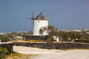 Old wind mill on the Gavrilos hill in Santorini, Greece