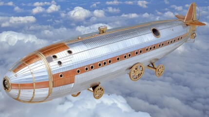 Fototapeta premium Vintage Airship Soaring Through Clouds: A Retro Futuristic Flight