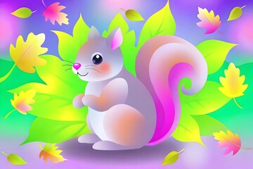 Cute Squirrel Surrounded Colorful Leaves Playful Autumn Background