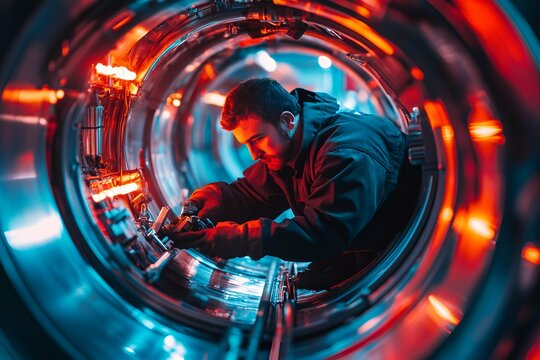 A futuristic hyperloop capsule in a laboratory setting showcasing advanced transportation technology
