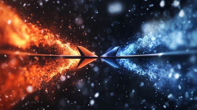 Two arrows pushing each other. It represents two opposing forces