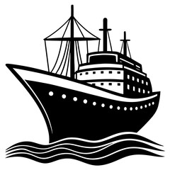 Sailing vessel silhouette on the ocean waves, perfect for nautical logo design