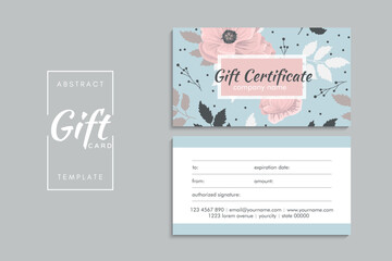 Set of colorful gift cards template. Modern style vector illustration of flowers for saloon, gallery, spa, shop. Gift voucher