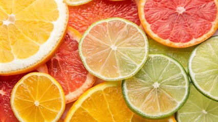 Fototapeta premium A circular arrangement of citrus fruits featuring bright oranges and lemons, showcasing their vibrant colors and textures.