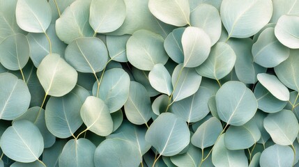 Close-up Texture of Light Green Eucalyptus Leaves