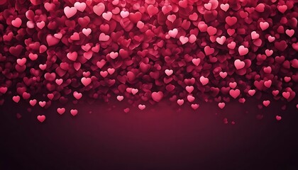 Abstract hearts small and big red, pink gradient blurred sparkling background.