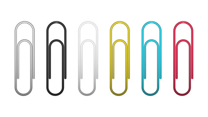 Set of color paper clips isolated on white background
