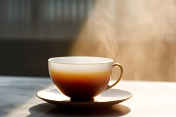 Fototapeta premium Glass cup of milk tea with gradient colors and steam