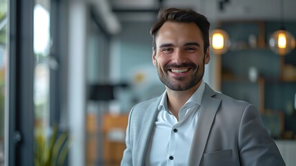 Obraz premium Smiling Business Leader in Professional Office