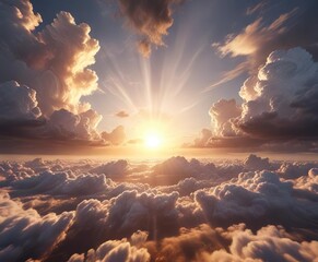 Majestic stratocumulus clouds rolled out across the horizon as the sun casts its warm rays , warm rays, majestic