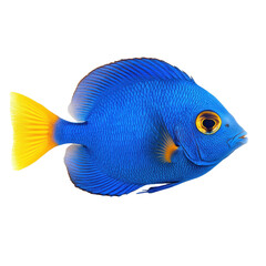 A blue fish with yellow fins