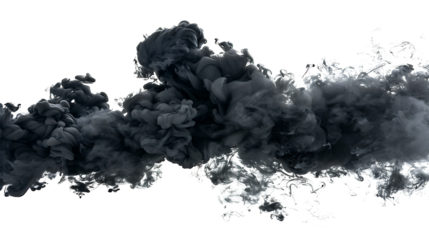Dramatic black smoke forming complex shapes and textures, isolated on white, high contrast 