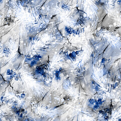 Watercolor seamless Vintage art pattern.With a picture - a branch of spruce. Pine, fir-tree and cedar. pattern of pine branches. Watercolor viburnum, rowan and elder branches seamless pattern