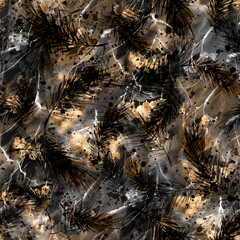 Watercolor seamless Vintage art pattern.With a picture - a branch of spruce. Pine, fir-tree and cedar. pattern of pine branches. Watercolor viburnum, rowan and elder branches seamless pattern