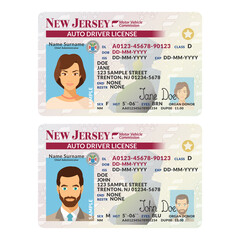 Template of skit driver license plastic card for USA New Jersey
