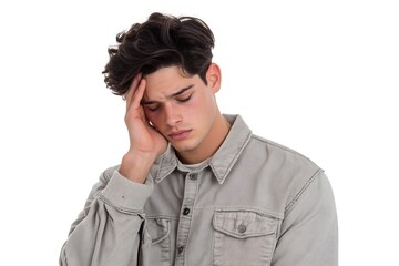 man  head shot with headache with white background