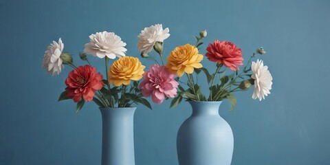 Obraz premium Paper flowers arranged in a vase on a blue background , summer, decorative, floral