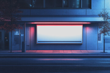 Obraz premium Empty Street Advertising Space with Illuminated Billboard and Urban Night Scene in Modern City Environment
