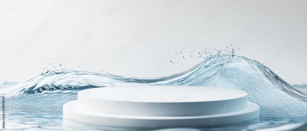 Aufkleber Circular platform in water with splashes creating a serene environment for product display