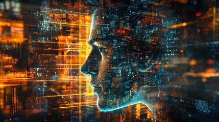 Digital Art Merging Human and Technology Concepts