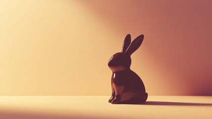 Minimalist chocolate Easter bunny on a smooth gradient background. Elegant and calm design creates a feeling of calm and simplicity.