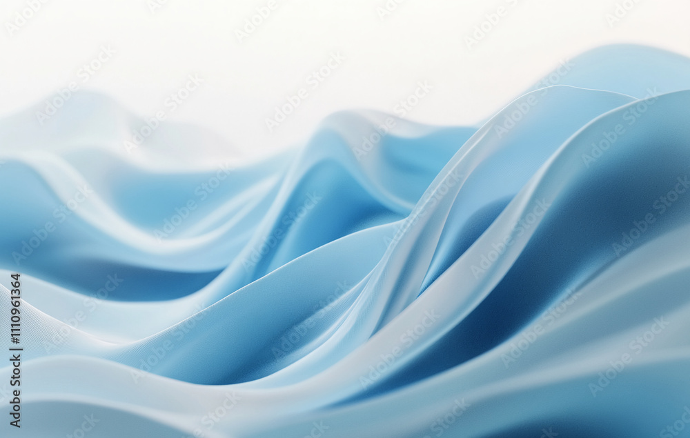Poster light blue fabric gracefully waves in soft folds resembling gentle ocean waves on a serene backdrop