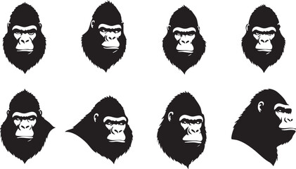 Majestic Gorilla Head Silhouettes for Design Projects