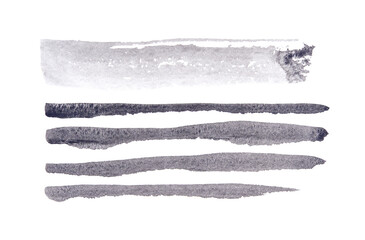 Monochrome watercolor brush stroke set on white background for design and artistic projects.