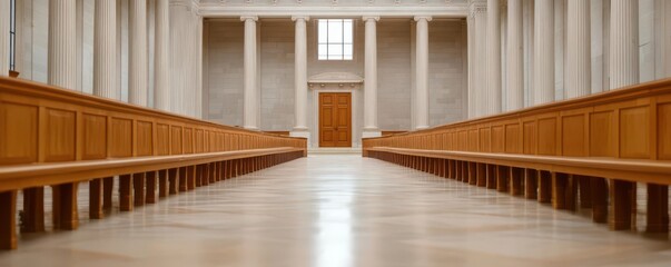 Naklejka premium law restriction concept. A wide-angle shot of a courtroom where a case debates the balance between restrictions and constitutional rights