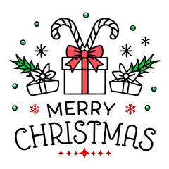 Merry Christmas Greeting card Design with Gift Boxes and Holiday Decorations