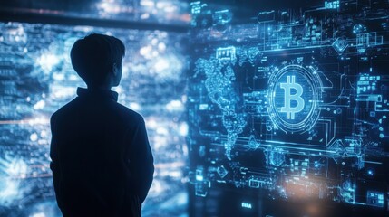 Futuristic Hologram Display with Bitcoin Concept