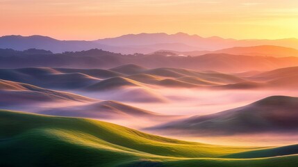 Obraz premium Misty Forest with Fog at Sunrise Nature Landscape