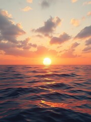 Obraz premium Softly glowing amber sunset over a tranquil ocean, serene landscape, sunset colors