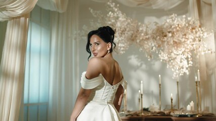 Elegant bride in a wedding dress looking at camera with confidence - Powered by Adobe