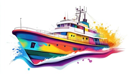 Naklejka premium a colorful cargo ship, maritime transportation, vector illustration, vibrant colors, isolated on white background
