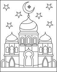 Minimalist Design Line Art Mosque Illustration, Featuring Clean and Simple Lines to Depict Elegant Architectural Details