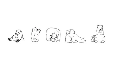 Polar bear with cub. Polar bear stands on paws, sleeping polar bears. Antarctic. Line sketch set of wild animals. © Anastasiia