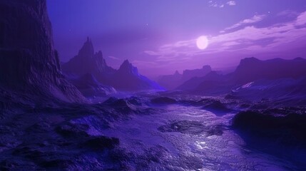 Purple Alien Planet Landscape: A Dreamlike Night Scene