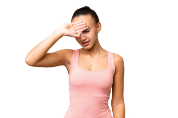 Young Arab woman over isolated background with tired and sick expression