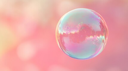 Closeup of a iridescent soap bubble on a colorful background