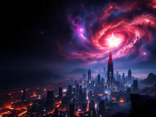 City of the Future - A Sci-Fi Metropolis Under the Nebula