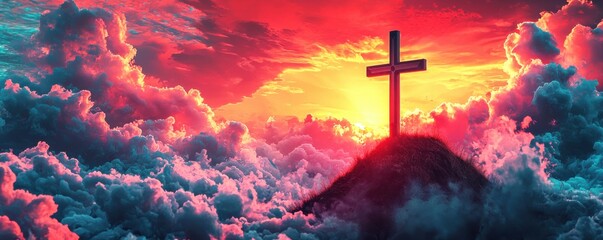 Obraz premium Faith and Blessings A Christian Reflection at Sunrise Over Serene Hills Nature's Beauty Spiritual Journey