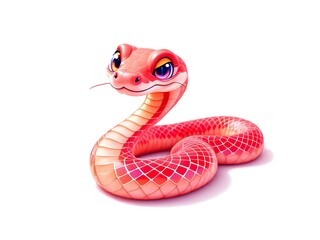 Fototapeta premium Red Dreamy Snake - Cute cartoon character, bringing endless imagination