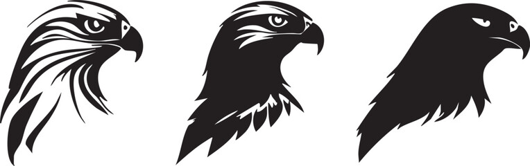 Tribal and Artistic Hawk Head Silhouettes
