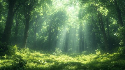 Obraz premium Serene Sunlight Piercing Lush Forest - A Breathtaking Natural Scene