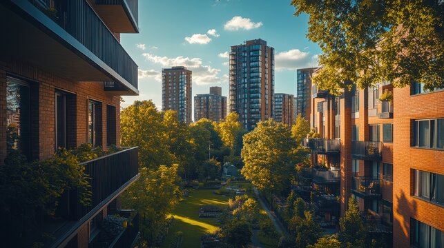 Urban Oasis: Modern Apartments and Lush Greenery
