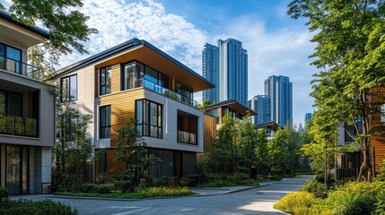 Obraz premium Modern Residential Complex near City Skyline