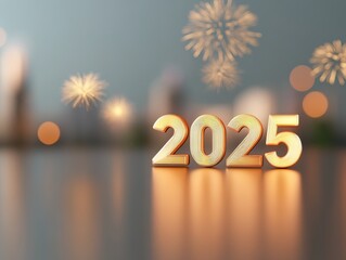 Dramatic Golden 3D Glowing Number 2025 for Modern Celebration