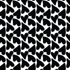 Hand drawn black heart seamless pattern.