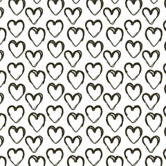 Heart seamless pattern black ink brush hearts Vector.	
